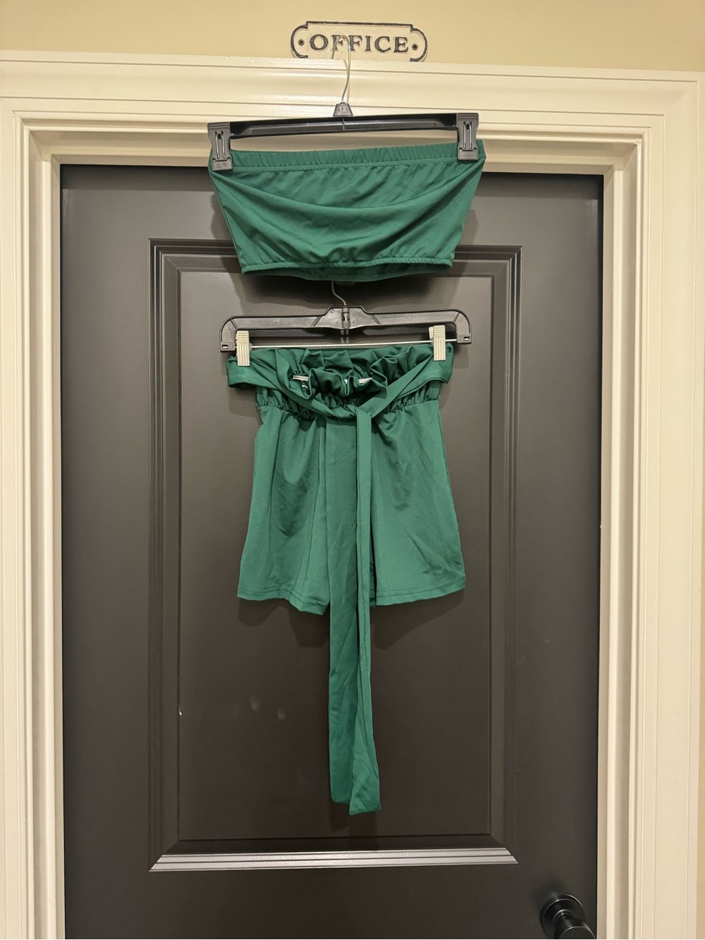 Forest Green Two-Piece Bandeau Top & High-Waist Tie Shorts Set